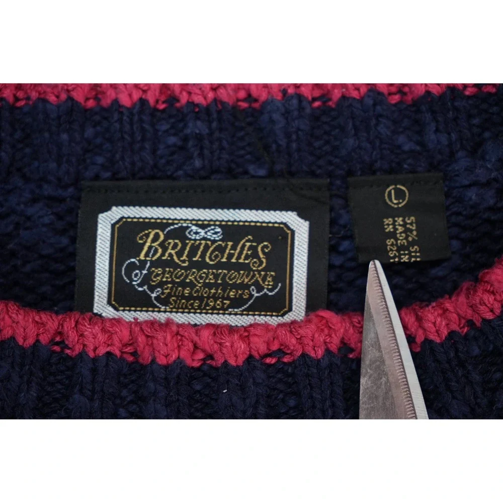 Britches of Georgetown Sweater L Navy Fair Isle Silk Cotton Blend Crewneck